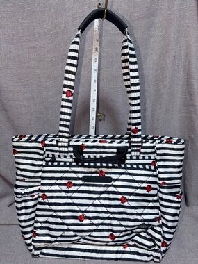 Lug Black & White Striped Tote Bag with Red Ladybug Accents